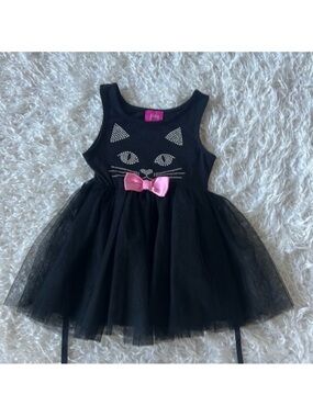Kids/Girls/Toddler kitty Cat Tulle Dress Sz 2T Black Pink Silver